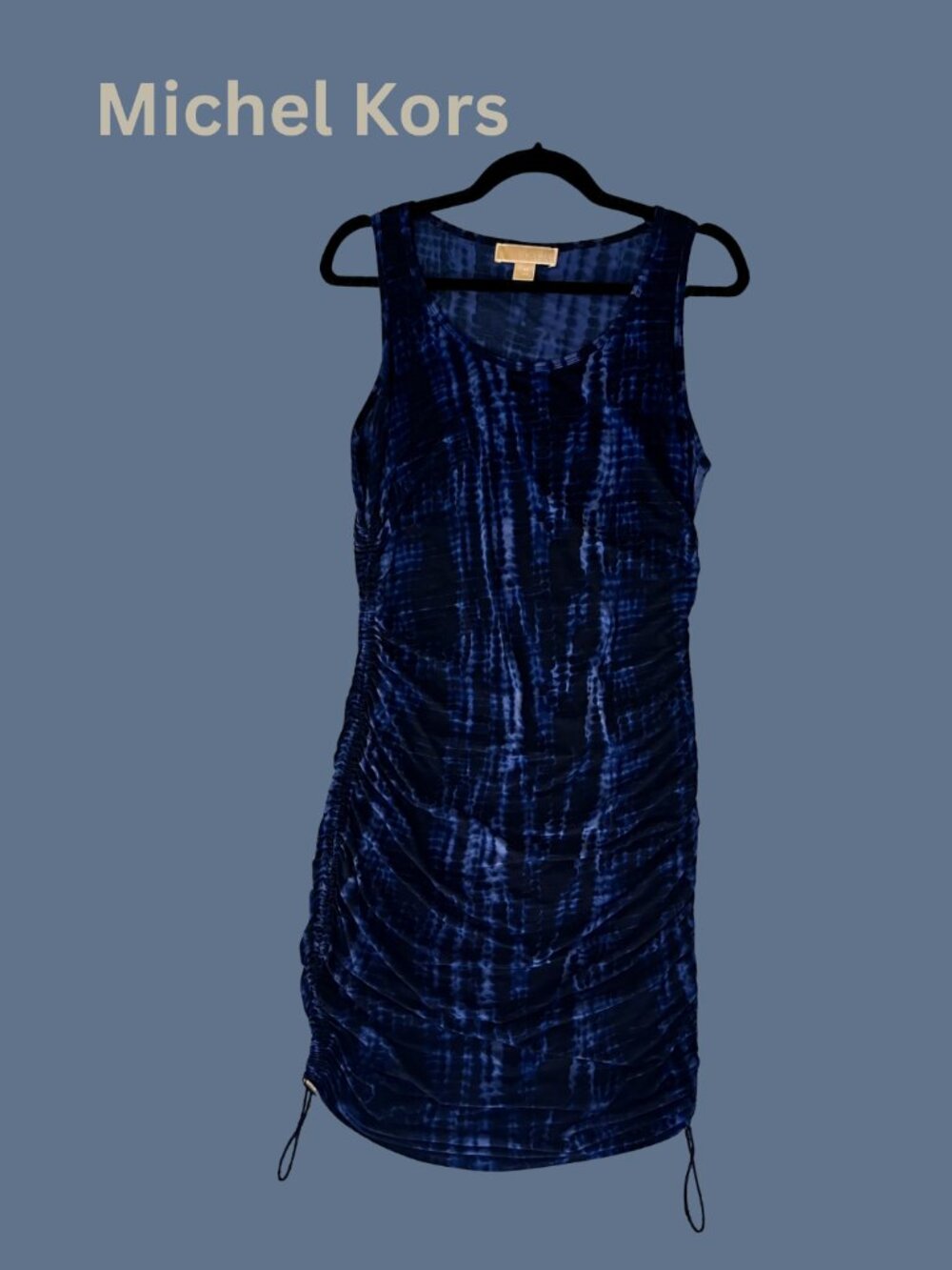 MICHAEL Michael Kors Blue & Black Tie-Dye Ruched Mesh Dress M